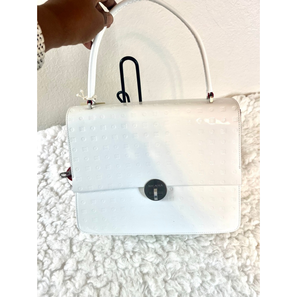 Arcadia White Patent Leather Crossbody Shoulder Bag Purse Large - Picture 12 of 12
